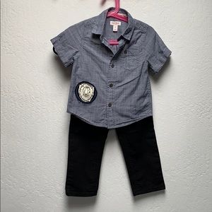 Sale🎈Cat & Jack 2 Peice Bundle Blue Button Lion Shirt Black Denim Pants boys 3T